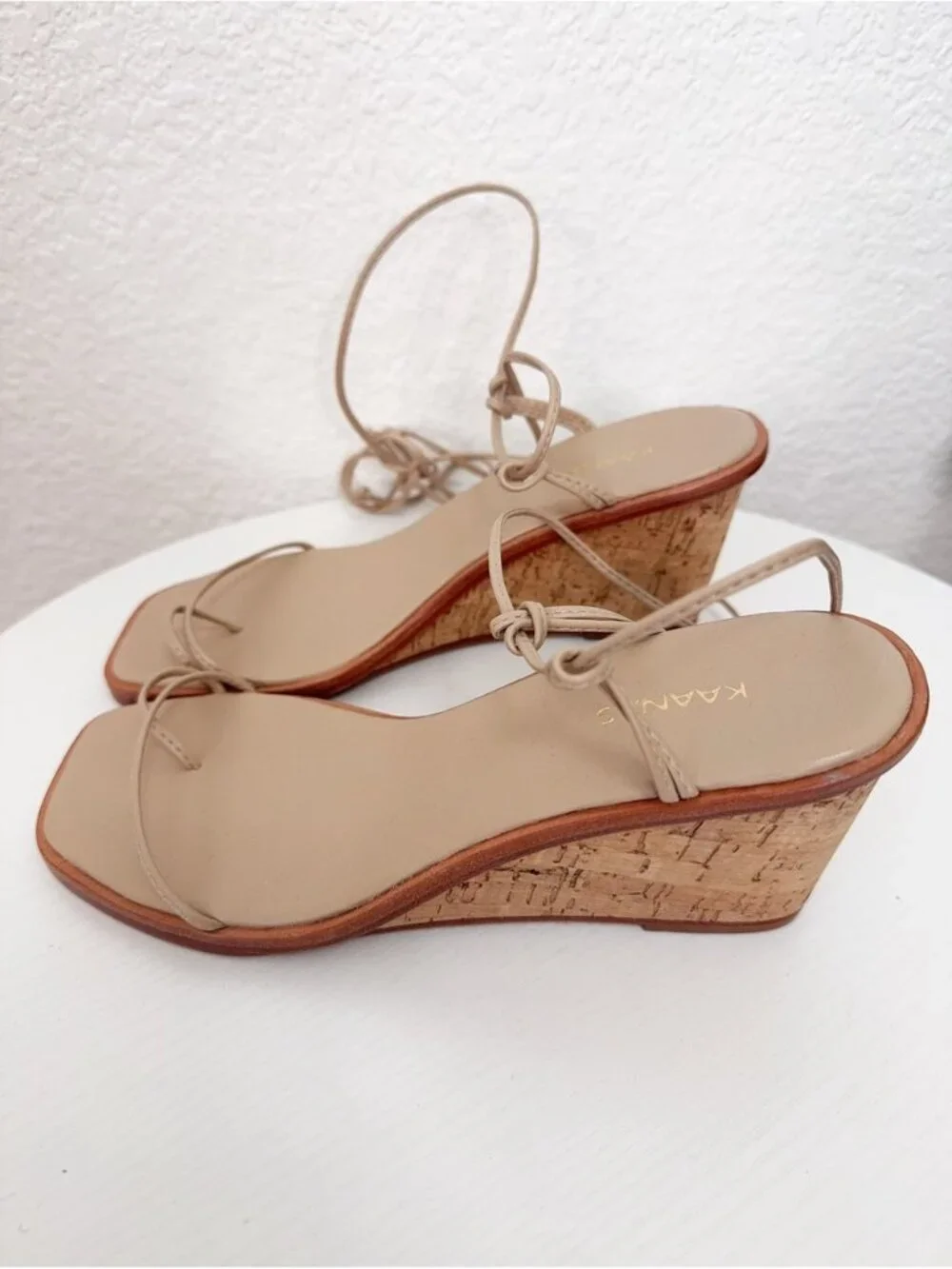 Kaanas Amiata Naked Ankle Wrap Wedge Summer Casual Sandals Nude
